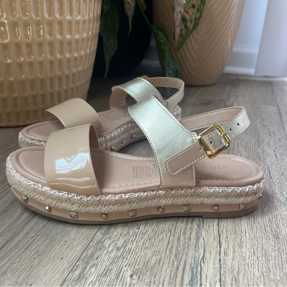 Studded‎ Espadrilles Tan Gold Via Luna Sz 8.5 Sz 39 Boho Beach